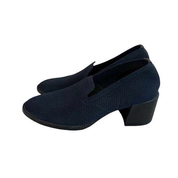 Eileen Fisher Dern Stretch Knit Pumps Heels Loafers Navy Blue Perforated Size 7 - Picture 8 of 10